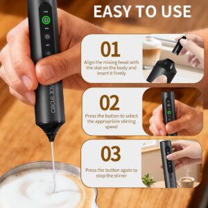 CIRCLE JOY Rechargeable Handheld Milk Frother Wand with Stand, 3 Variable Speeds, 3 Whisks and Storage Box, Electric Drink Mixer for Latte, Cappuccino, Hot Chocolate, Eggs and Protein Powder, Black - Image 6