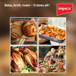 Impex 35 Liter Electric Oven, Rotisserie Function, Adjustable Temperature (100-250°C), 60-Min Timer with Bell Ring, 6 Heating Stages, Durable Stainless Steel Heating Elements, Indication Light 35 L 1500 W OV 2901 Black/Silver - Image 6