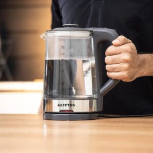 KRYPTON Electric Cordless Glass Kettle with Boil Dry Protection, Detachable Power Base, Auto Shut Off, Fast Boil & Easy to Clean and Ideal for Hot Water, Tea or Coffee 2 L 1500 W KNK6221 Black/Silver - Image 3