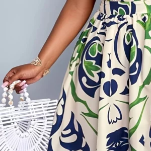 Fashion Print Gathered Craft Holiday Dress, Stylish Women's Casual Wear, Perfect for Vacation - Image 5