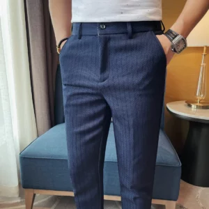 2025 Spring Summer New Men's Thin Striped Casual Pants Fashion Slim Fit Solid Color Formal Business Office Social Suit Pant - Image 2