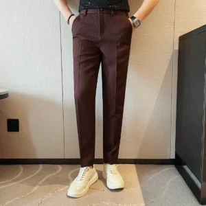 2025 Spring Summer New Men's Thin Striped Casual Pants Fashion Slim Fit Solid Color Formal Business Office Social Suit Pant - Image 3