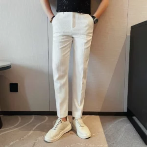2025 Spring Summer New Men's Thin Striped Casual Pants Fashion Slim Fit Solid Color Formal Business Office Social Suit Pant - Image 4