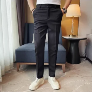 2025 Spring Summer New Men's Thin Striped Casual Pants Fashion Slim Fit Solid Color Formal Business Office Social Suit Pant - Image 5