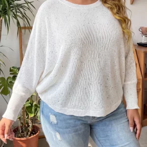 GIBSIE Plus Size Batwing Sleeve Sequined Knitted Top Women's Spring Summer See Through Solid Color Pullover Female Knitwear - Image 4