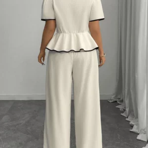 GIBSIE Plus Size Square Neck Puff Sleeve Ruffle Hem Top Women Summer Loose Wide Leg Pants Elegant Two 2 Piece Set Woman Outfit - Image 2