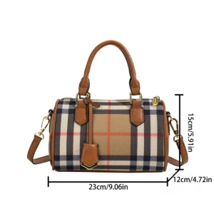Large Capacity Classic Stripe Plaid Pattern Shoulder Bag PU Crossbody Tote with Adjustable Strap Zip Closure for Daily Use - Image 2