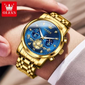 OLEVS Men's Watches Classic Multifunctional Flywheel Design Stainless steel Waterproof Moon Phase Men's Wristwatches 2024 Trend - Image 2