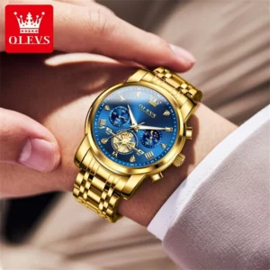 OLEVS Men's Watches Classic Multifunctional Flywheel Design Stainless steel Waterproof Moon Phase Men's Wristwatches 2024 Trend - Image 3