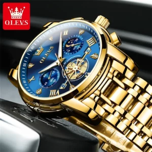 OLEVS Men's Watches Classic Multifunctional Flywheel Design Stainless steel Waterproof Moon Phase Men's Wristwatches 2024 Trend - Image 4