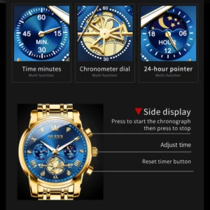 OLEVS Men's Watches Classic Multifunctional Flywheel Design Stainless steel Waterproof Moon Phase Men's Wristwatches 2024 Trend - Image 6