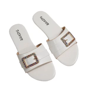 Women's Shoes New Fashion Slippers Classic Elegant Versatile Solid Color Metal Decoration Round Toe Flat Sandals - Image 6