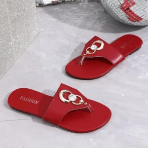Women's Square Toe Flip Flops Metal Decor Flat Thong Sandals Casual Summer Beach Slippers Plus Size 43 - Image 3