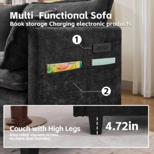 Opiesit Modular Sectional Sofa with Movable Ottoman, 110" 4-Seat Modern Couches for Living Room, Comfy L Shaped Couch Set with Deep Seat for Office and Apartment, Black Chenille Fabric - Image 5
