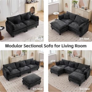 Opiesit Modular Sectional Sofa with Movable Ottoman, 110" 4-Seat Modern Couches for Living Room, Comfy L Shaped Couch Set with Deep Seat for Office and Apartment, Black Chenille Fabric - Image 7