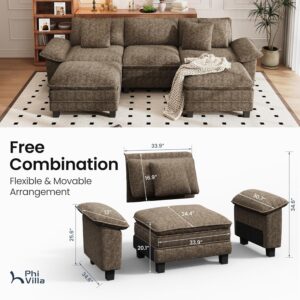 PHI VILLA Cloud Modular Couch Sets, 123.6" Sectional Sofa with U-Shaped Chaise, 5-Seater Couches with 2 Movable Ottomans for Living Room, Chenille Fabric, Taupe - Image 6