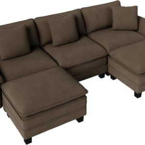 PHI VILLA Cloud Modular Couch Sets, 123.6" Sectional Sofa with U-Shaped Chaise, 5-Seater Couches with 2 Movable Ottomans for Living Room, Chenille Fabric, Taupe - Image 9