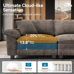 SUNSHINE VALLEY L Shaped Modular Cloud Couch, 123.6'' Comfy Chenille Sectional Sofa with Wider Armrest and Ottoman, Upholstered 4-Seat Modern Deep Seat for Bedroom Living Room, Taupe Gray - Image 4