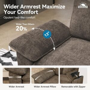 SUNSHINE VALLEY L Shaped Modular Cloud Couch, 123.6'' Comfy Chenille Sectional Sofa with Wider Armrest and Ottoman, Upholstered 4-Seat Modern Deep Seat for Bedroom Living Room, Taupe Gray - Image 5