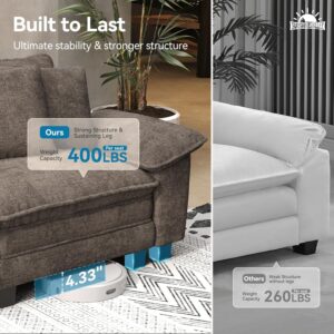 SUNSHINE VALLEY L Shaped Modular Cloud Couch, 123.6'' Comfy Chenille Sectional Sofa with Wider Armrest and Ottoman, Upholstered 4-Seat Modern Deep Seat for Bedroom Living Room, Taupe Gray - Image 7