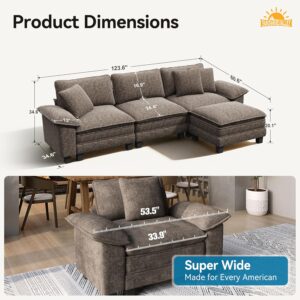 SUNSHINE VALLEY L Shaped Modular Cloud Couch, 123.6'' Comfy Chenille Sectional Sofa with Wider Armrest and Ottoman, Upholstered 4-Seat Modern Deep Seat for Bedroom Living Room, Taupe Gray - Image 9