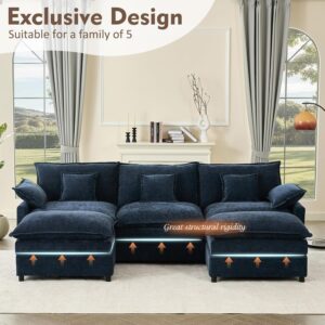 GOSUHI 108" U Shaped Couch, Modular Sectional Sofa, 3-Seater Comfy Cloud Couch, Set of Modular Pieces with Movable Ottoman, Deep Seat Couches for Living Room, Chenille, Navy - Image 3