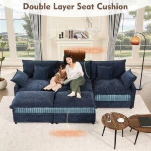 GOSUHI 108" U Shaped Couch, Modular Sectional Sofa, 3-Seater Comfy Cloud Couch, Set of Modular Pieces with Movable Ottoman, Deep Seat Couches for Living Room, Chenille, Navy - Image 4