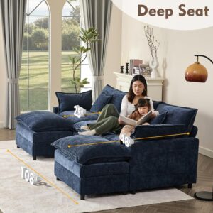 GOSUHI 108" U Shaped Couch, Modular Sectional Sofa, 3-Seater Comfy Cloud Couch, Set of Modular Pieces with Movable Ottoman, Deep Seat Couches for Living Room, Chenille, Navy - Image 5