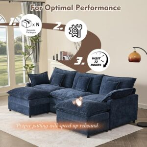 GOSUHI 108" U Shaped Couch, Modular Sectional Sofa, 3-Seater Comfy Cloud Couch, Set of Modular Pieces with Movable Ottoman, Deep Seat Couches for Living Room, Chenille, Navy - Image 7