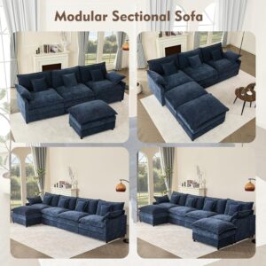 GOSUHI 108" U Shaped Couch, Modular Sectional Sofa, 3-Seater Comfy Cloud Couch, Set of Modular Pieces with Movable Ottoman, Deep Seat Couches for Living Room, Chenille, Navy - Image 8