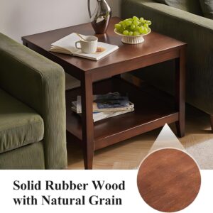 Side Table, Solid Wood Square End Table with Storage Shelf, 2-Tier Coffee Table for Living Room, Rubber Wood Small Sofa Table, Nightstand 23.62 H x 23.62 W x 23.62 D Inches (Walnut) - Image 6