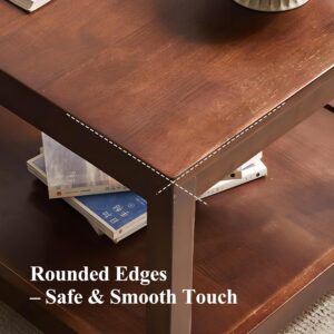 Side Table, Solid Wood Square End Table with Storage Shelf, 2-Tier Coffee Table for Living Room, Rubber Wood Small Sofa Table, Nightstand 23.62 H x 23.62 W x 23.62 D Inches (Walnut) - Image 7