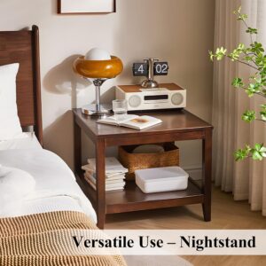 Side Table, Solid Wood Square End Table with Storage Shelf, 2-Tier Coffee Table for Living Room, Rubber Wood Small Sofa Table, Nightstand 23.62 H x 23.62 W x 23.62 D Inches (Walnut) - Image 8