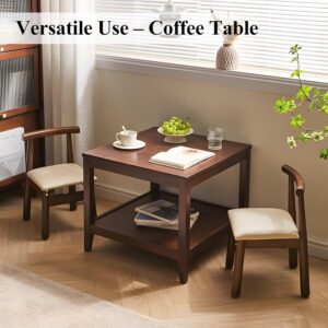 Side Table, Solid Wood Square End Table with Storage Shelf, 2-Tier Coffee Table for Living Room, Rubber Wood Small Sofa Table, Nightstand 23.62 H x 23.62 W x 23.62 D Inches (Walnut) - Image 9