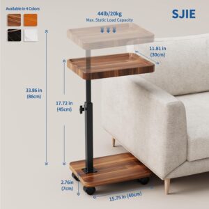 C Table End Table Adjustable Height, 360°Swivel TV Tray Table for Small Spaces, Side Tables with Wheels for Living Room and Bedroom, Bed (Walnut) - Image 2