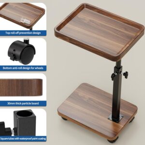 C Table End Table Adjustable Height, 360°Swivel TV Tray Table for Small Spaces, Side Tables with Wheels for Living Room and Bedroom, Bed (Walnut) - Image 6