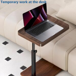 C Table End Table Adjustable Height, 360°Swivel TV Tray Table for Small Spaces, Side Tables with Wheels for Living Room and Bedroom, Bed (Walnut) - Image 7