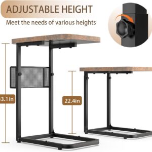 Fashion TV Tray Table with Large Tabletop, Adjustable Sofa Table with Storage Baskets, Strong Metal Frame, Tv Dinner Tray Table for TV Watching, Meals, Snacks (Square, Brown, 16.93inch x 12.6inch) - Image 3
