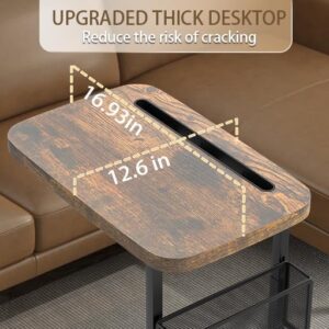 Fashion TV Tray Table with Large Tabletop, Adjustable Sofa Table with Storage Baskets, Strong Metal Frame, Tv Dinner Tray Table for TV Watching, Meals, Snacks (Square, Brown, 16.93inch x 12.6inch) - Image 4
