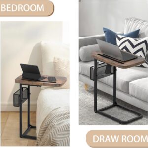 Fashion TV Tray Table with Large Tabletop, Adjustable Sofa Table with Storage Baskets, Strong Metal Frame, Tv Dinner Tray Table for TV Watching, Meals, Snacks (Square, Brown, 16.93inch x 12.6inch) - Image 7