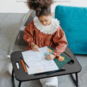 ZEAPTAC Laptop Bed Desk, Foldable Lap Desk, Portable Lap Table, Laptop Stand with Cup Holder & Tablet Slot & Lifting Handle for Working Writing Drawing & Eating - Black - Image 4
