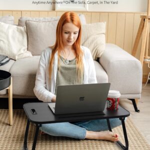 ZEAPTAC Laptop Bed Desk, Foldable Lap Desk, Portable Lap Table, Laptop Stand with Cup Holder & Tablet Slot & Lifting Handle for Working Writing Drawing & Eating - Black - Image 5