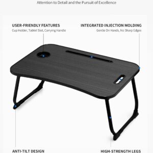 ZEAPTAC Laptop Bed Desk, Foldable Lap Desk, Portable Lap Table, Laptop Stand with Cup Holder & Tablet Slot & Lifting Handle for Working Writing Drawing & Eating - Black - Image 6