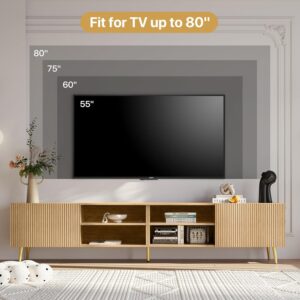 Modern 86in TV Stand for Living Room, Fluted Design Entertainment Center with Adjustable Shelves,Media TV Console Table with Storage for Bedroom,Nature - Image 3