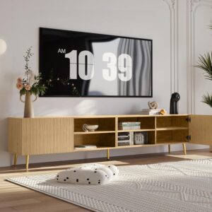 Modern 86in TV Stand for Living Room, Fluted Design Entertainment Center with Adjustable Shelves,Media TV Console Table with Storage for Bedroom,Nature - Image 6