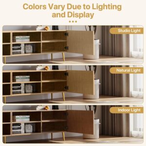 Modern 86in TV Stand for Living Room, Fluted Design Entertainment Center with Adjustable Shelves,Media TV Console Table with Storage for Bedroom,Nature - Image 7