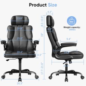 Kensaker Ergonomic Executive Office Chair with Adjustable Headrest & 90° Flip-Up Arms, High Back PU Leather Computer Desk Chair with 135° Rocking & Double Padding for Home Office Comfort, Black - Image 2