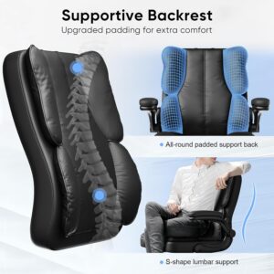 Kensaker Ergonomic Executive Office Chair with Adjustable Headrest & 90° Flip-Up Arms, High Back PU Leather Computer Desk Chair with 135° Rocking & Double Padding for Home Office Comfort, Black - Image 3