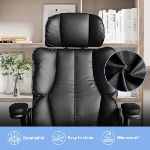Kensaker Ergonomic Executive Office Chair with Adjustable Headrest & 90° Flip-Up Arms, High Back PU Leather Computer Desk Chair with 135° Rocking & Double Padding for Home Office Comfort, Black - Image 6