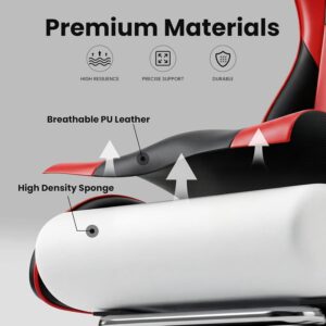 Gaming Chair, Ergonomic Computer Chair with Footrest and Lumbar Support, Height Adjustable Office Chair with 360° Swivel Seat and Headrest (Red & Black) - Image 6